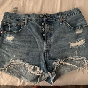 Levi's Blue Distressed Jean Shorts